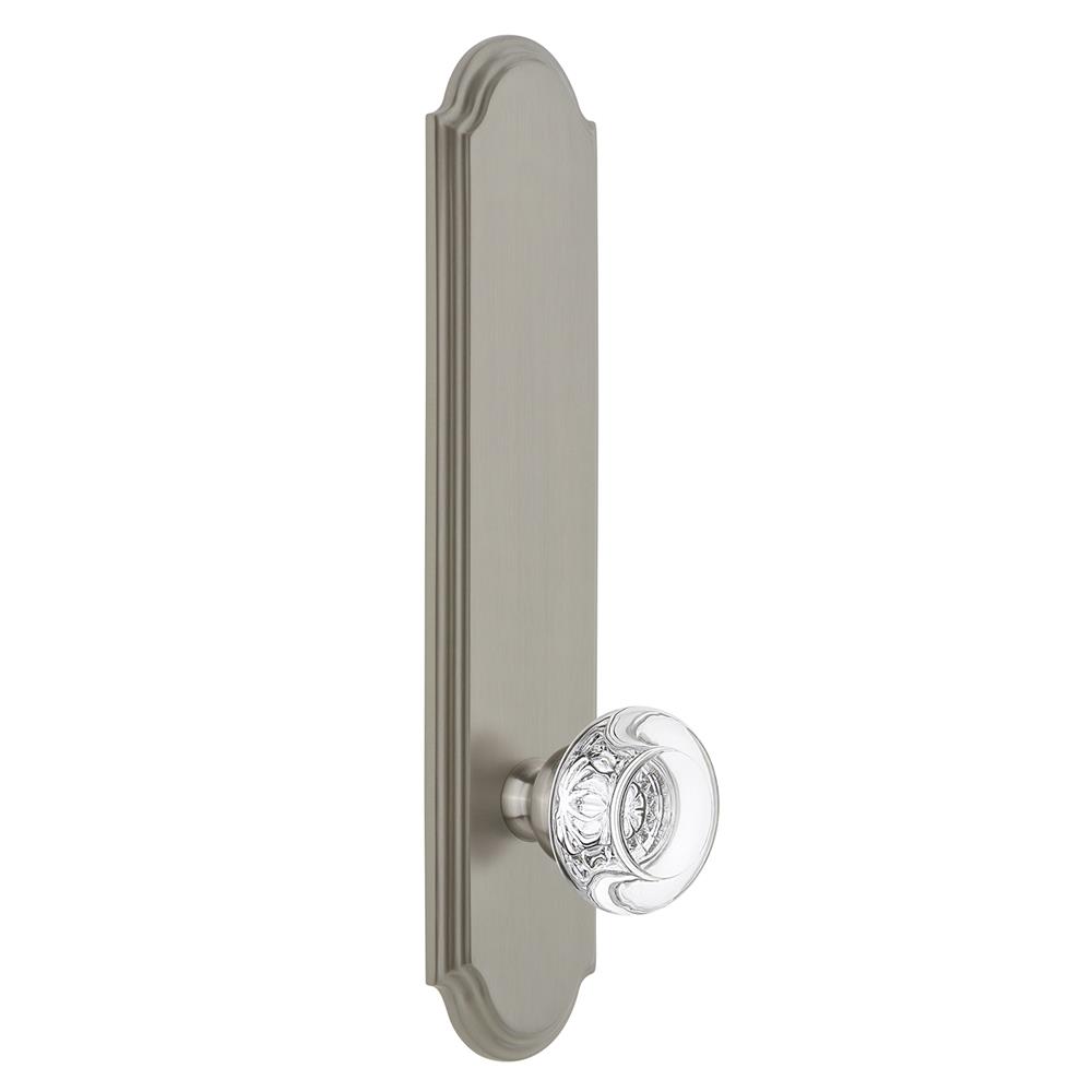 Grandeur by Nostalgic Warehouse ARCBOR Arc Tall Plate Privacy with Bordeaux Knob in Satin Nickel